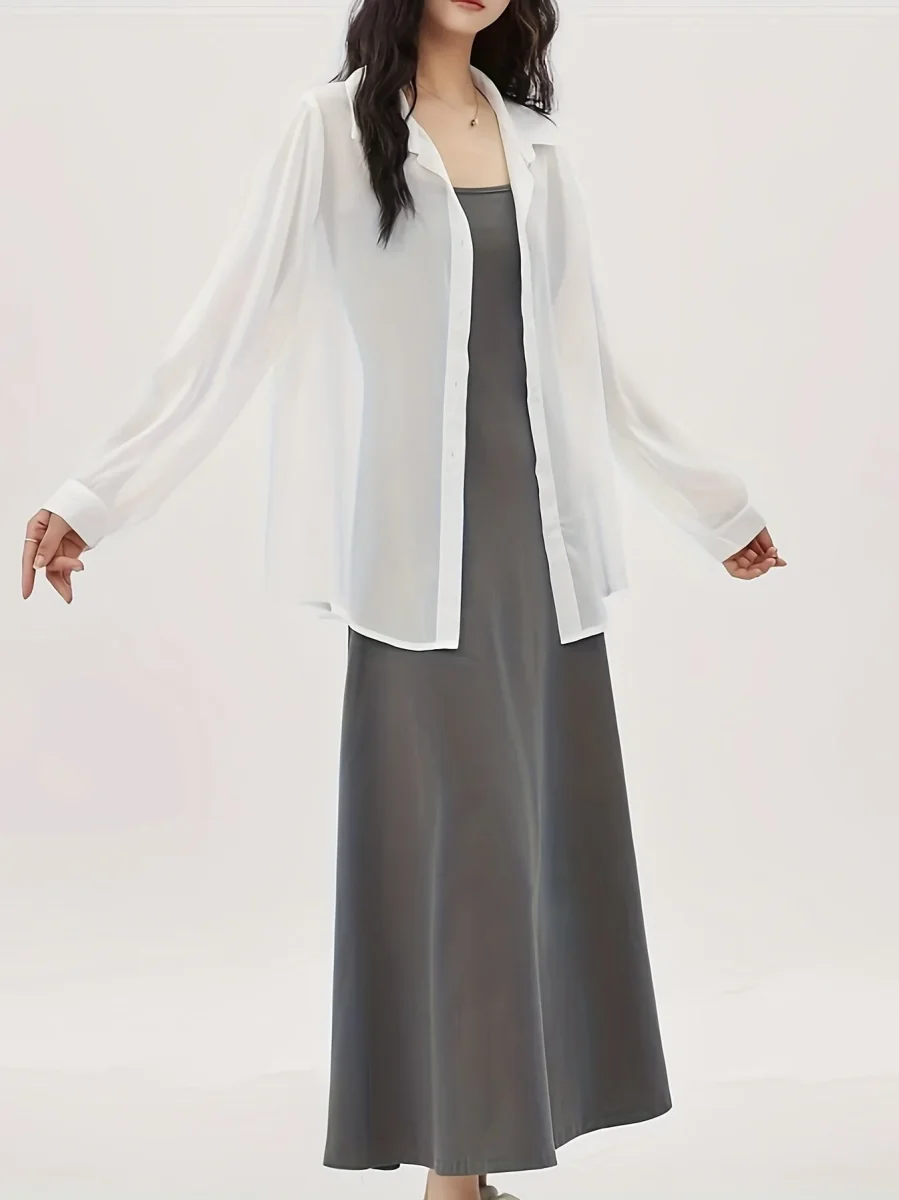 Chemise ample femme style décontracté boutonnée, idéale superposition élégante - Imagen 8
