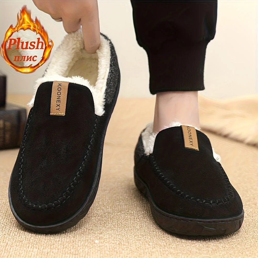 Chaussons Mocassins Homme Doublés Polaire Marron Chaussures d'Intérieur Hiver Confortables - Imagen 6