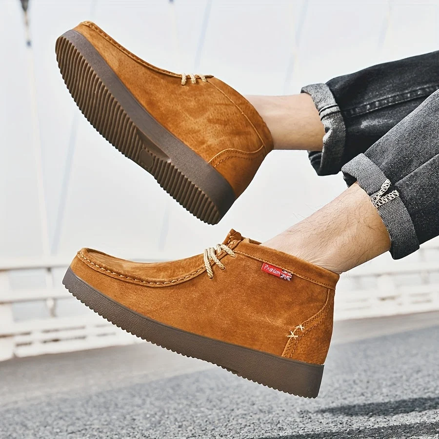 Chaussures montantes homme aspect daim lacets beiges semelle crantée - Imagen 9