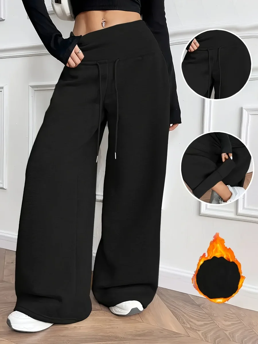 Pantalon large fluide taille haute avec cordon de serrage Femme - Imagen 4