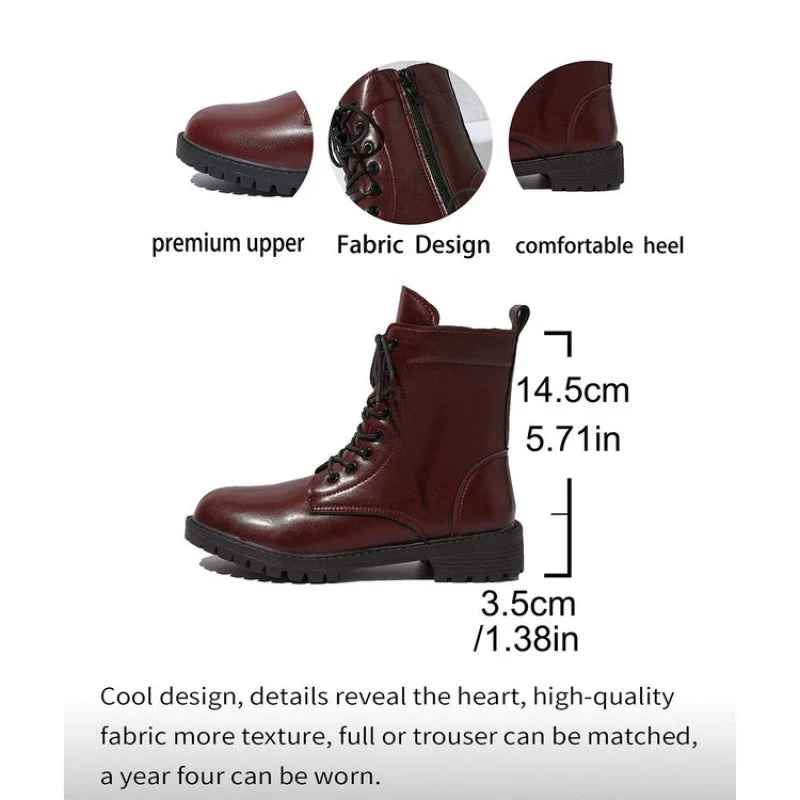 Bottes chelsea femme bordeaux à lacets et fermeture éclair latérale, semelle épaisse - Imagen 3