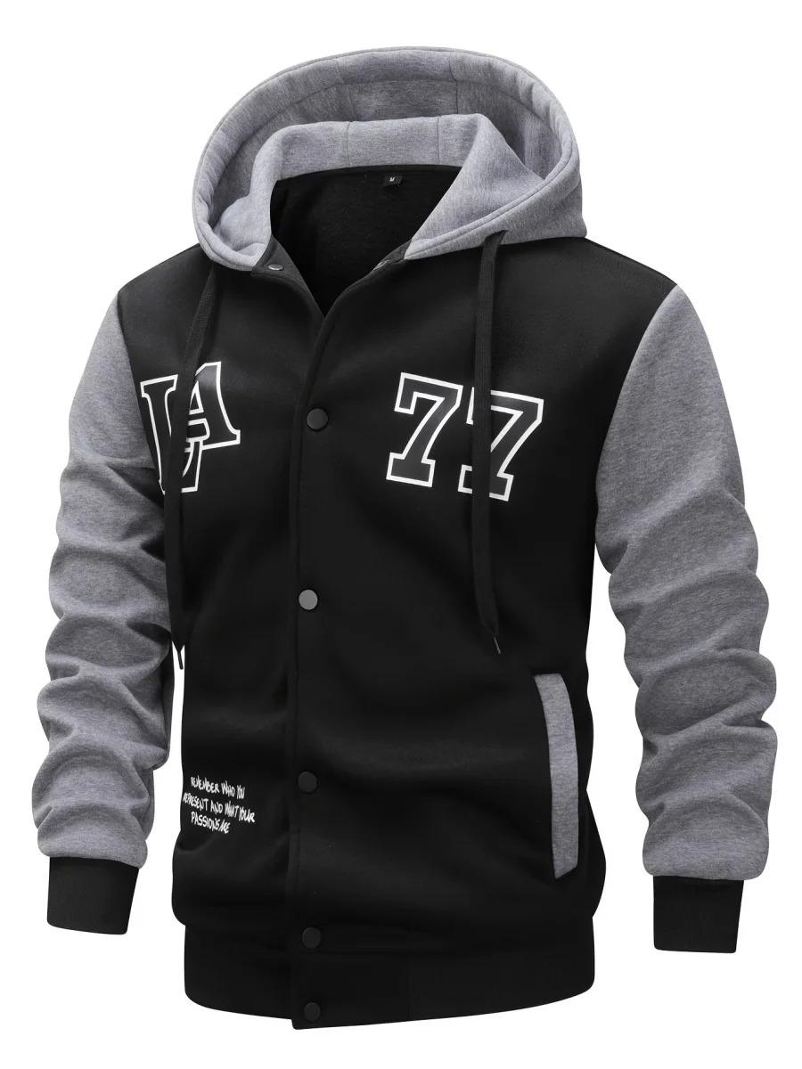 Veste sweat à capuche homme bicolore noir et gris imprimé - Imagen 2