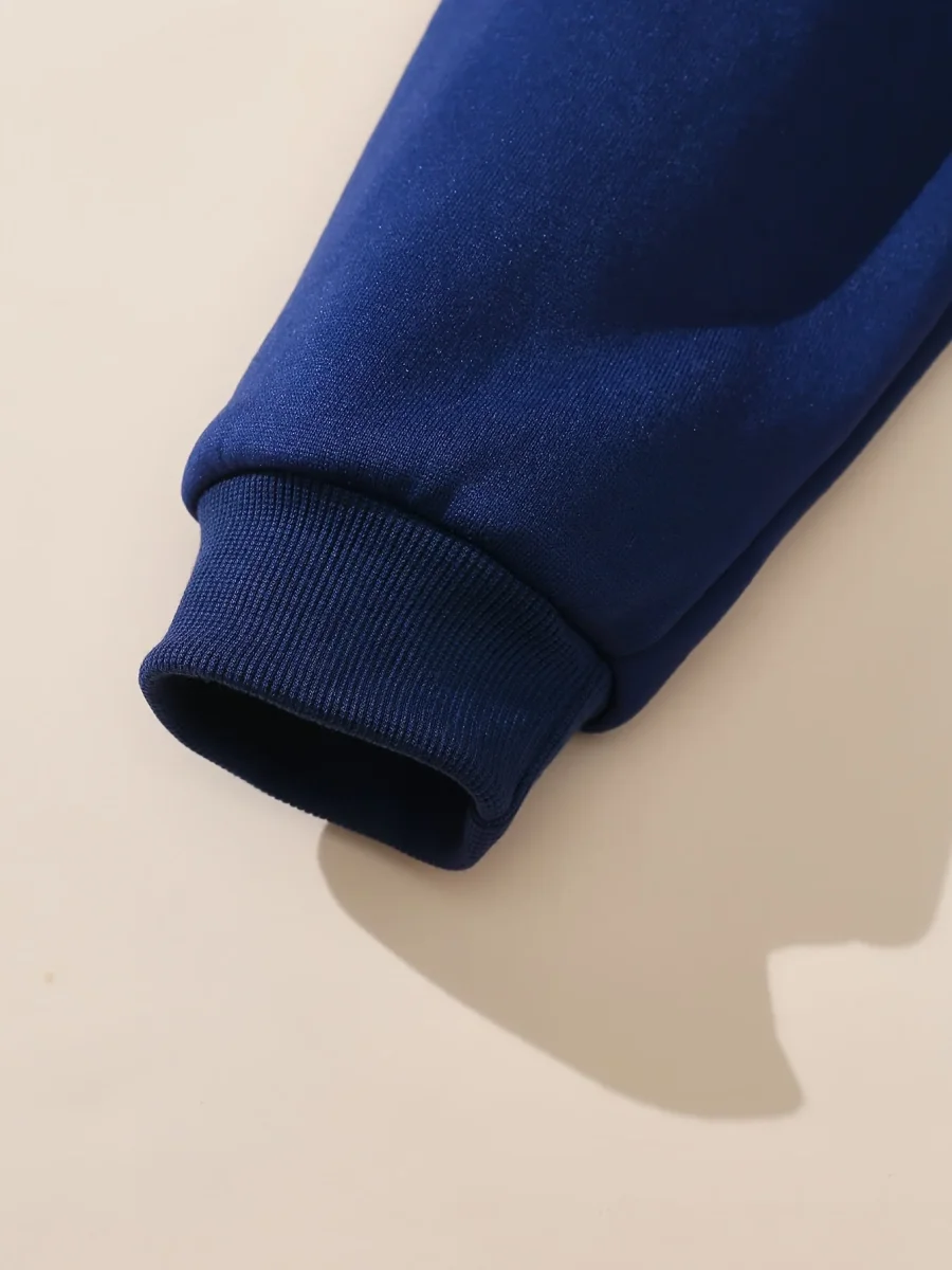 Sweat-shirt col polo bleu marine avec motif "NEW YORK" devant - Imagen 5