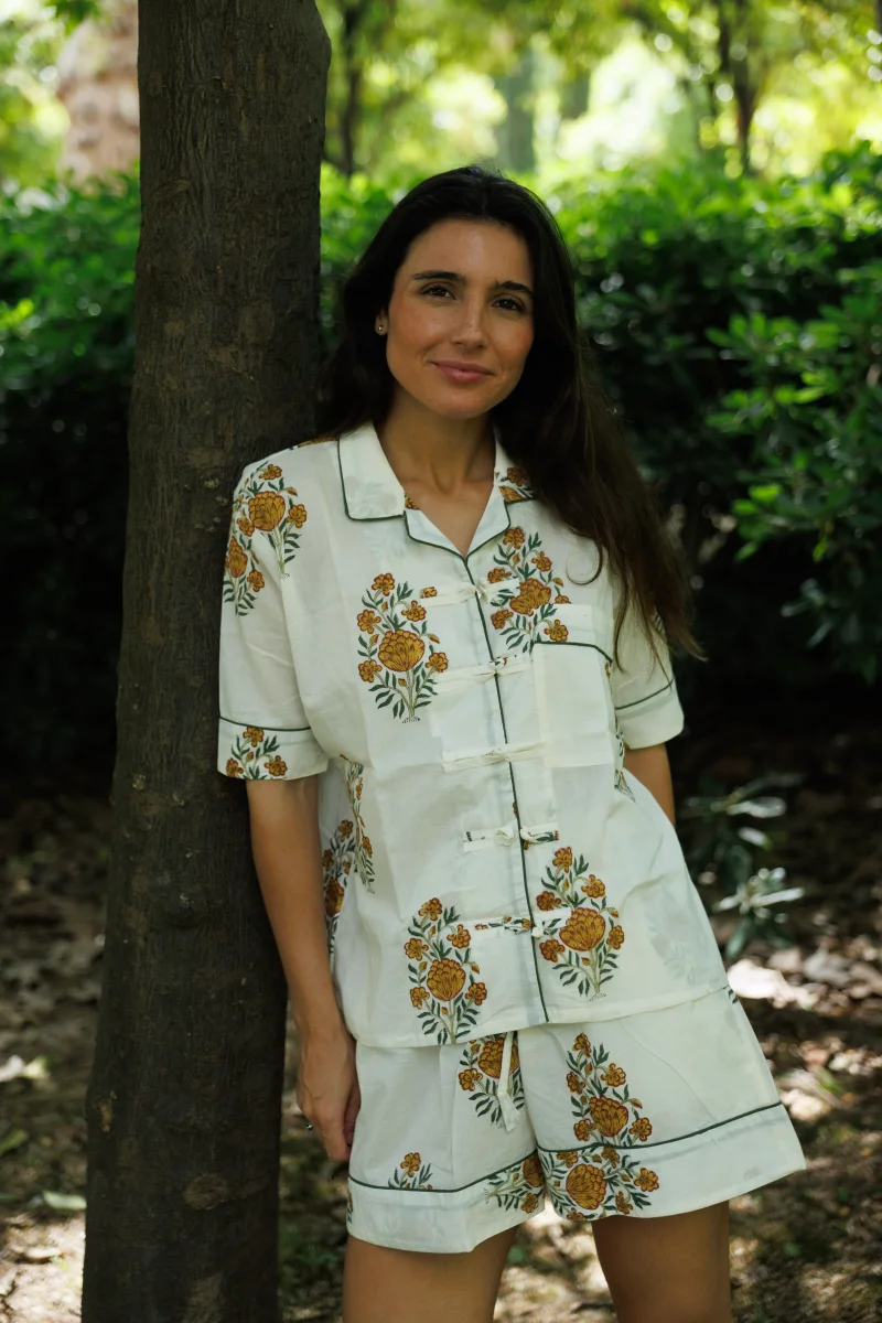 PIJAMA MANGA CORTA MOSTAZA Y VERDE