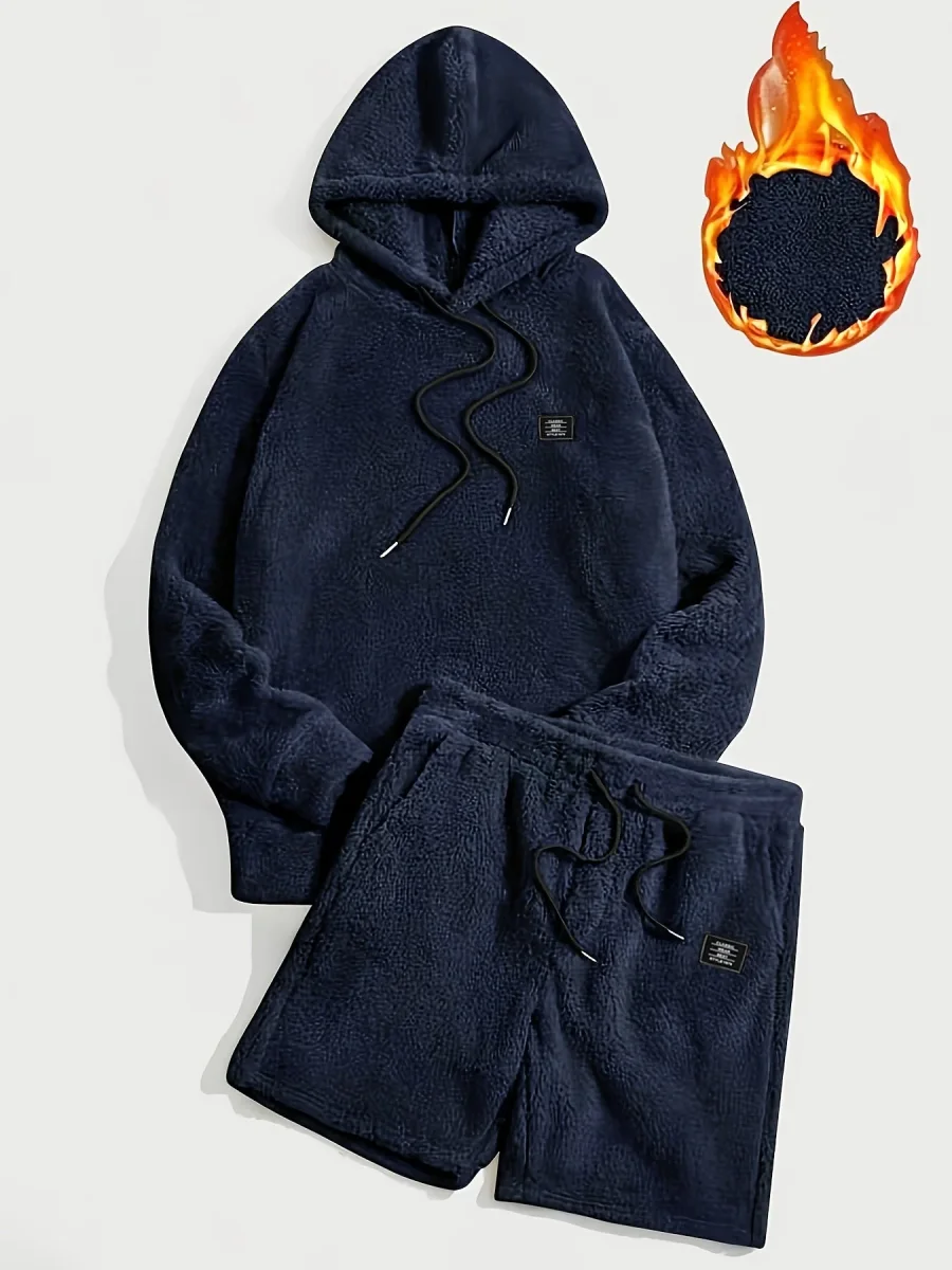 Ensemble Homme Doux Hoodie et Short Molletonné Gris Clair - Imagen 4