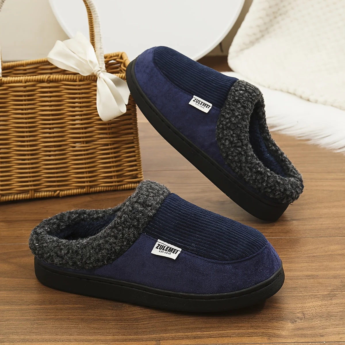 Chaussons rembourrés côtelés doublés doux pour intérieur Confortables - Imagen 9