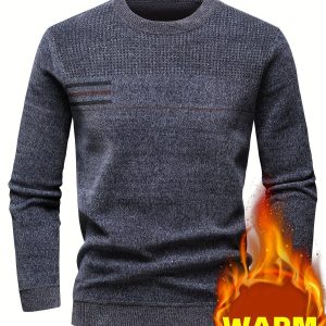 Pull Homme Col Rond Tricoté Maille Texturée Rayures Poitrine Manches Longues