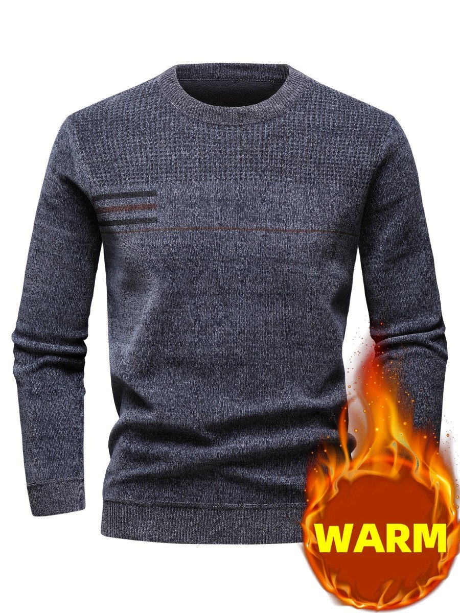Pull Homme Col Rond Tricoté Maille Texturée Rayures Poitrine Manches Longues - Imagen 2