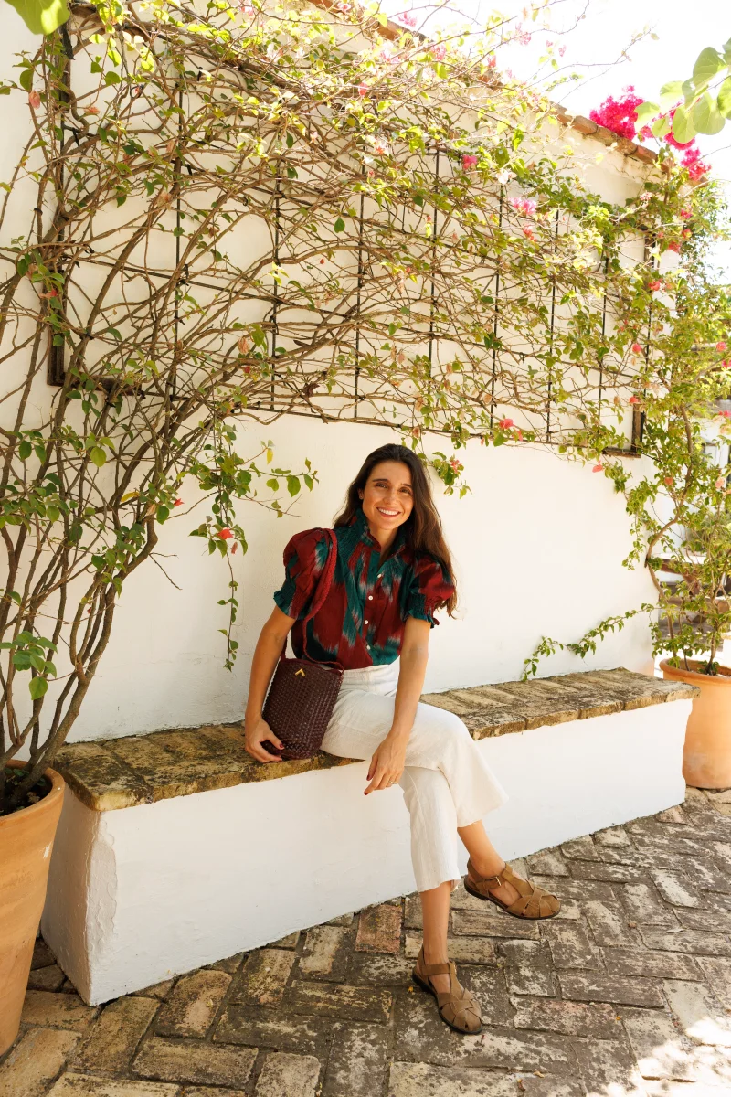 CAMISA IKAT BURDEOS Y VERDE
