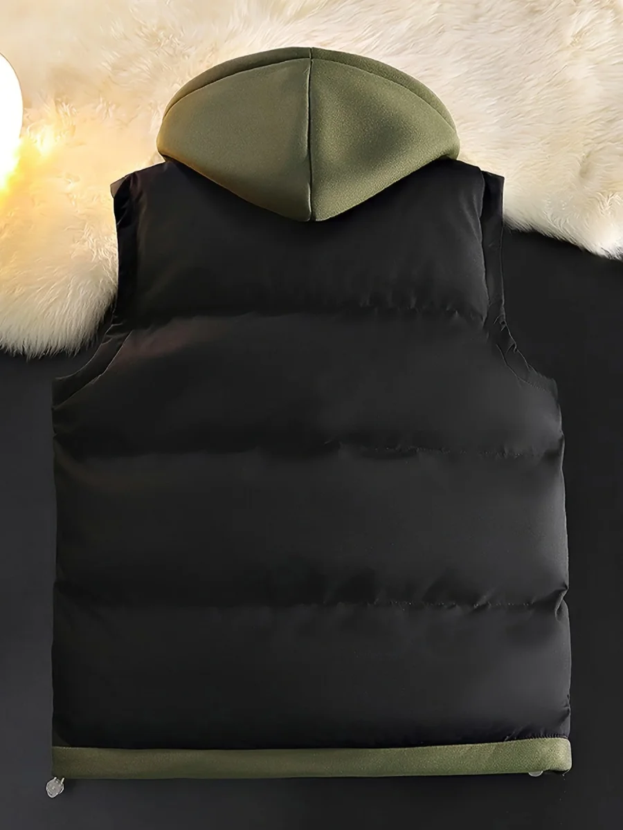 Doudoune sans manches Noir Vert matelassée à capuche amovible - Imagen 9