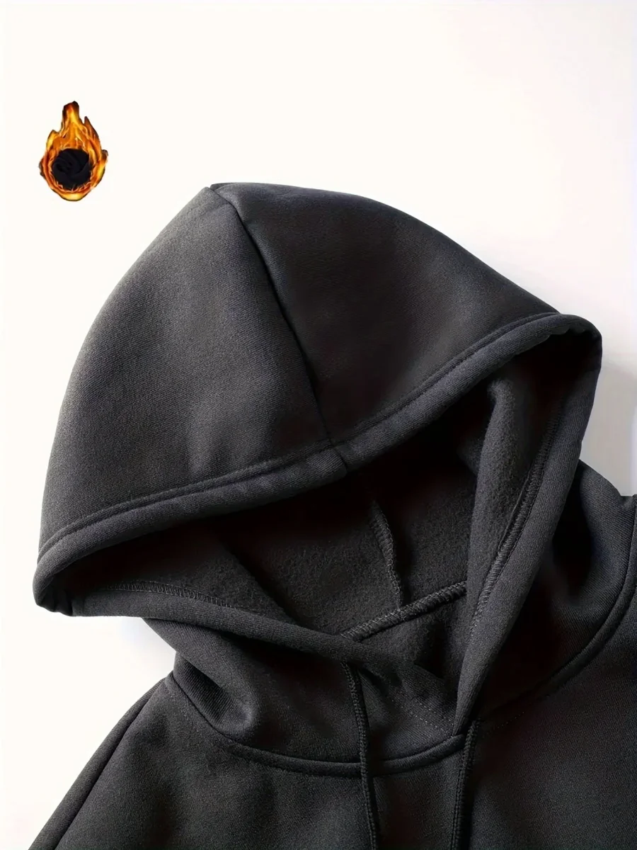 Sweat à Capuche Color Block Homme Noir Beige Marron Manches Longues Doublé Polaire - Imagen 6