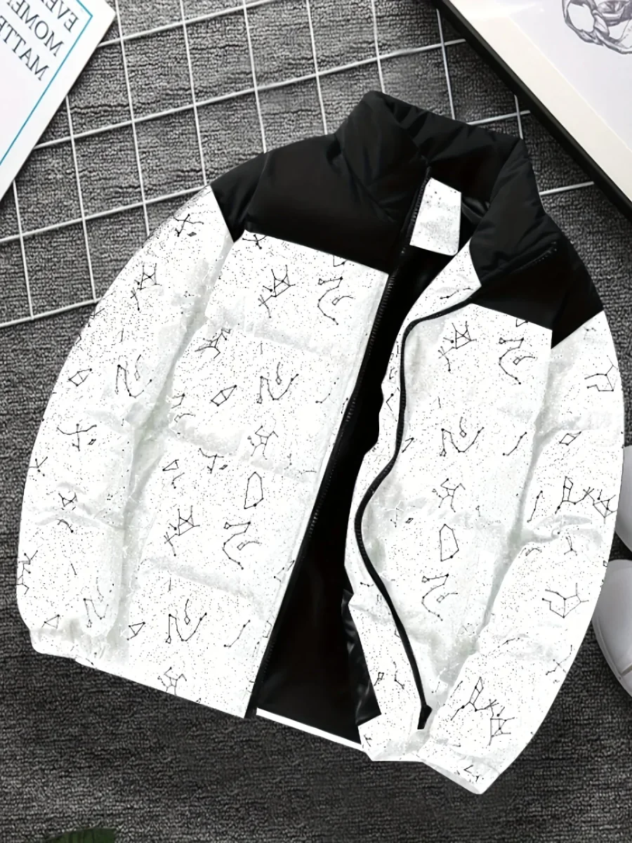 Doudoune matelassée col montant à motif constellation imprimé bicolore pour homme