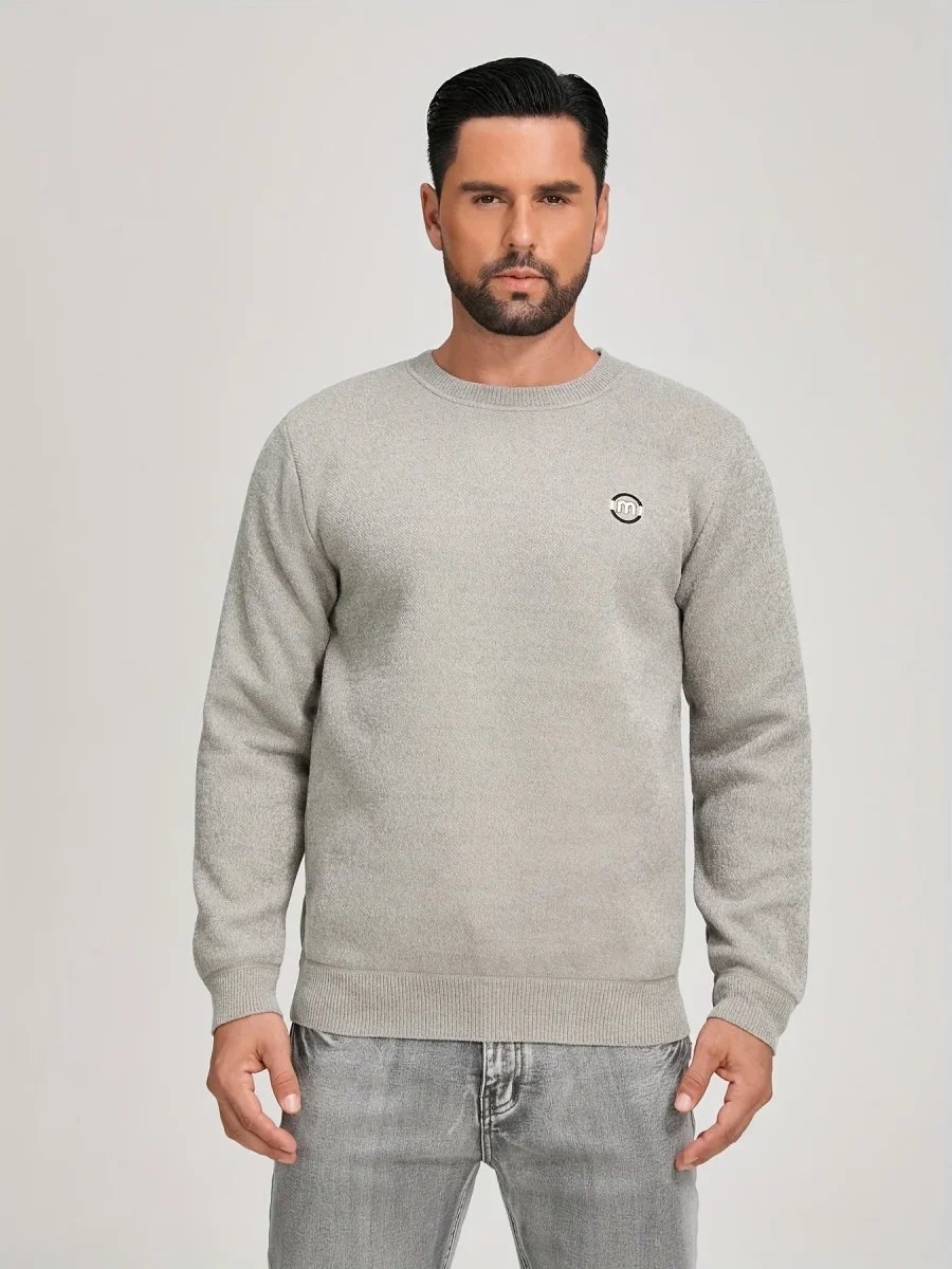Sweat-shirt polaire homme à col rond, doublure chaude et côtelée, pull uni décontracté - Imagen 9
