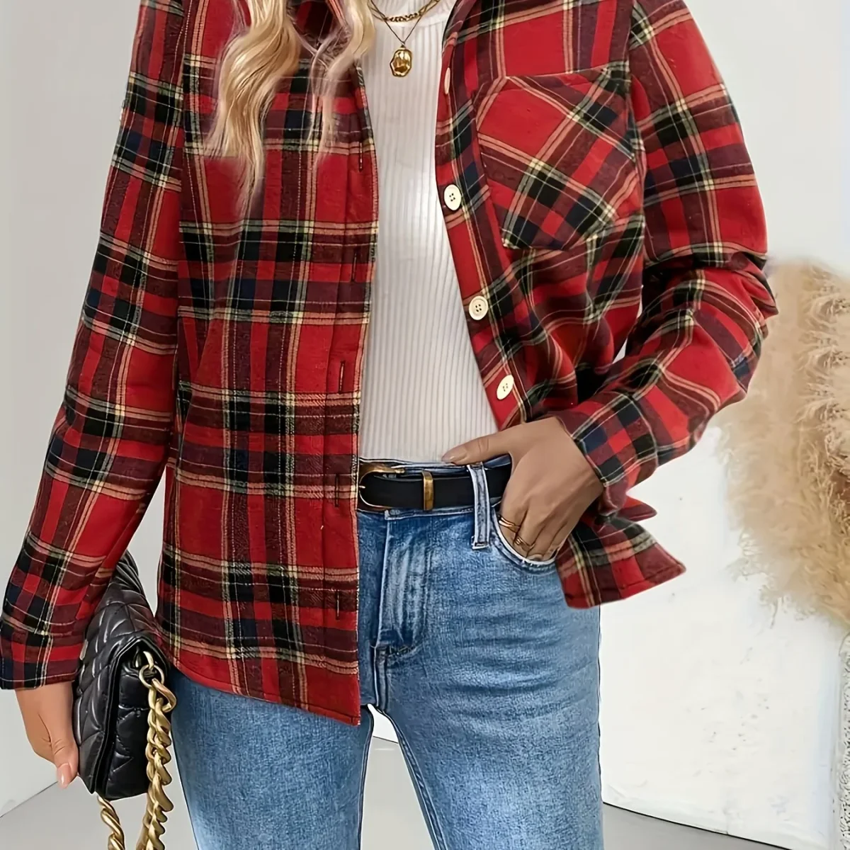 Chemise Veste Femme à Carreaux Doublée Effet Mouton Vert Menthe Rouge - Imagen 9