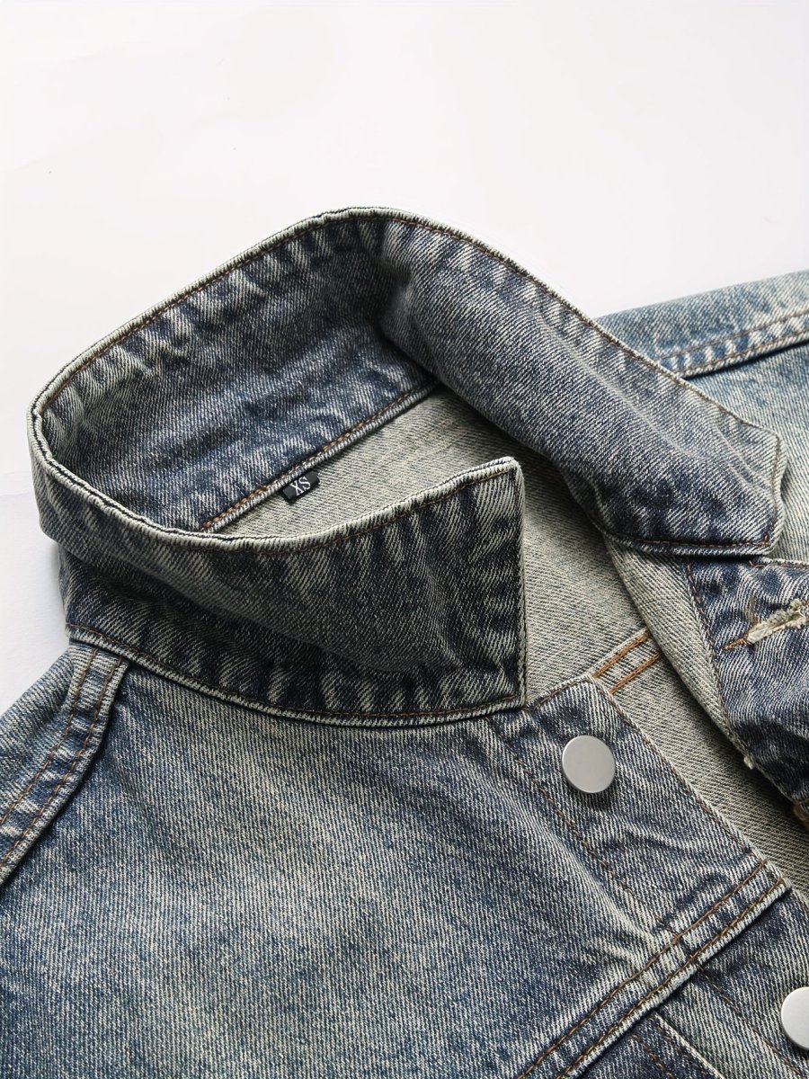 Veste sans manches en denim délavé bleu pour homme avec boutons et poches - Imagen 7