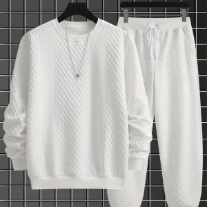 Ensemble Homme Pull Col Rond et Pantalon Jogging Tissé Motif Losanges