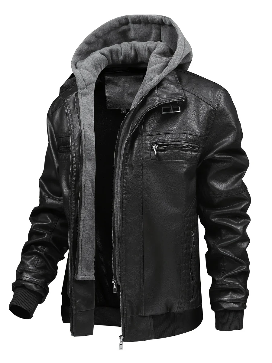 Blouson aviateur homme marron avec capuche amovible et doublure chaude - Imagen 3
