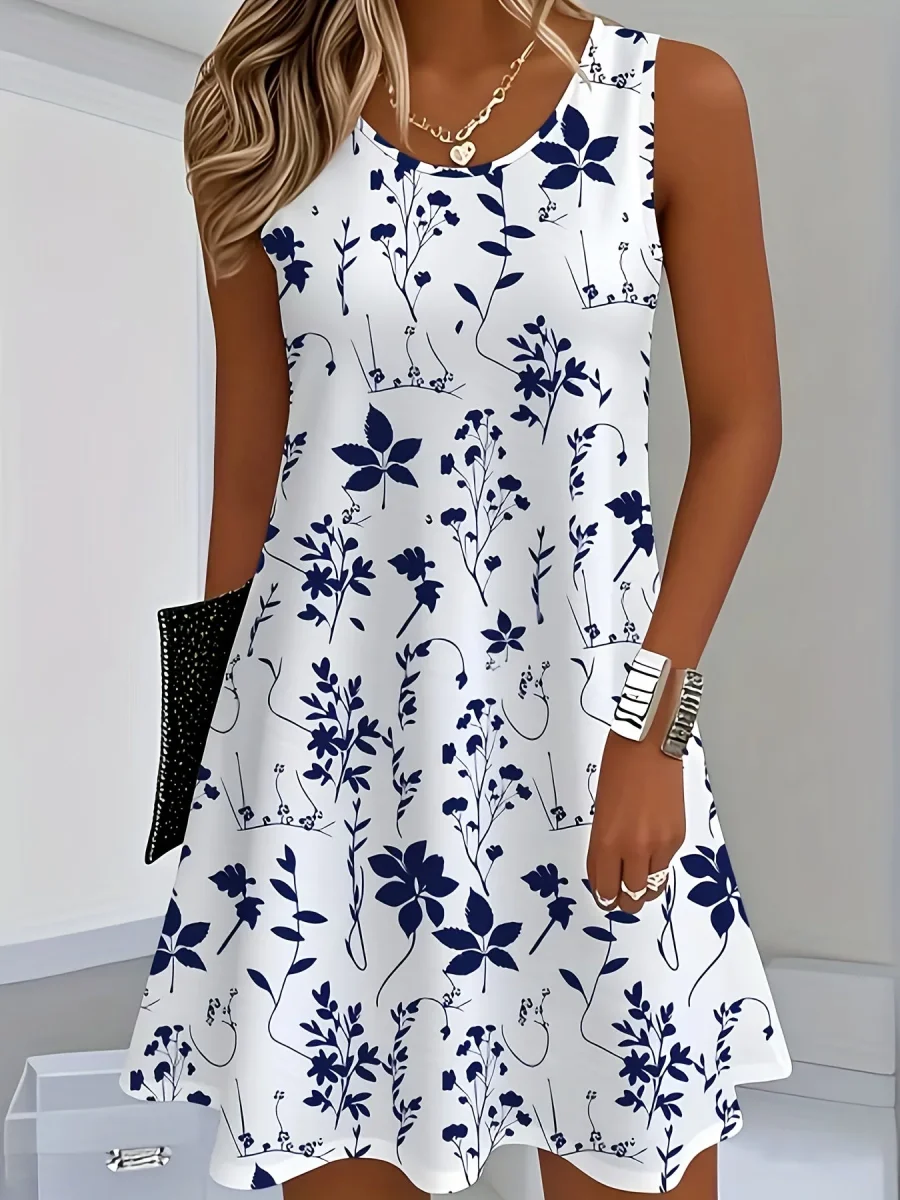 Robe d'été décontractée sans manches femme style floral chic - Imagen 4