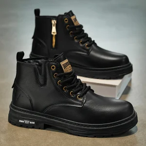 Bottes montantes homme noires à lacets et semelle épaisse