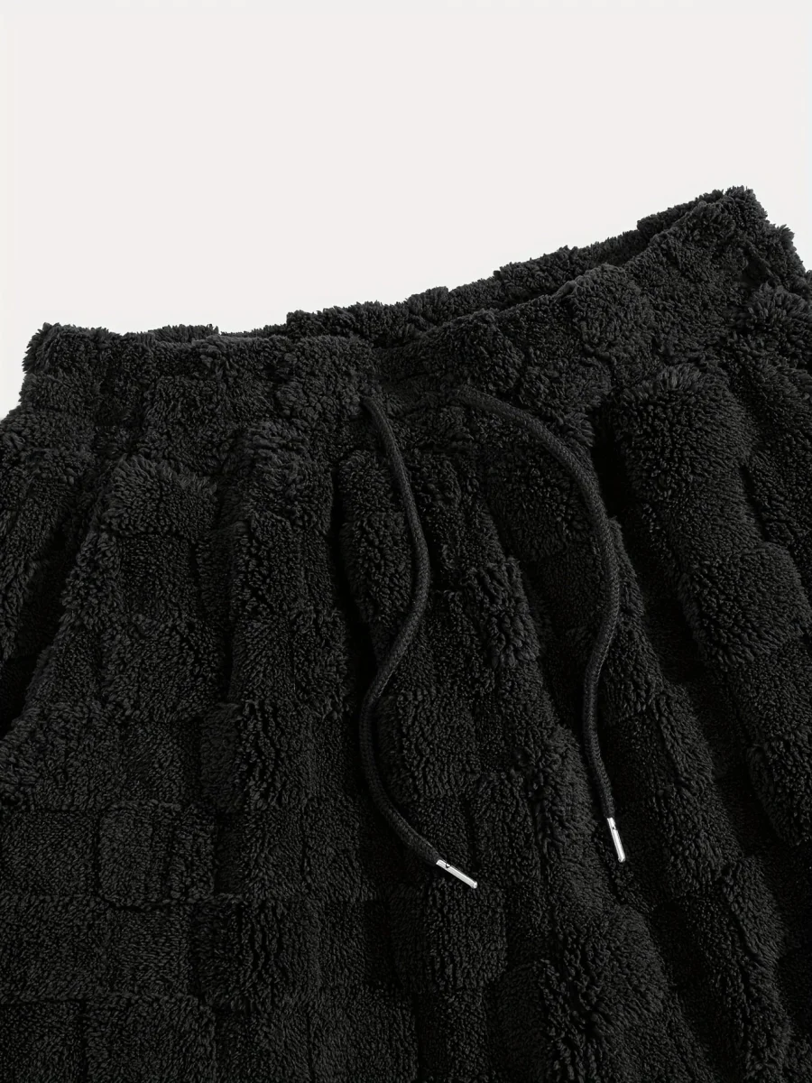 Pantalon de jogging doux à motif texturé à carreaux et cordon de serrage - Imagen 5