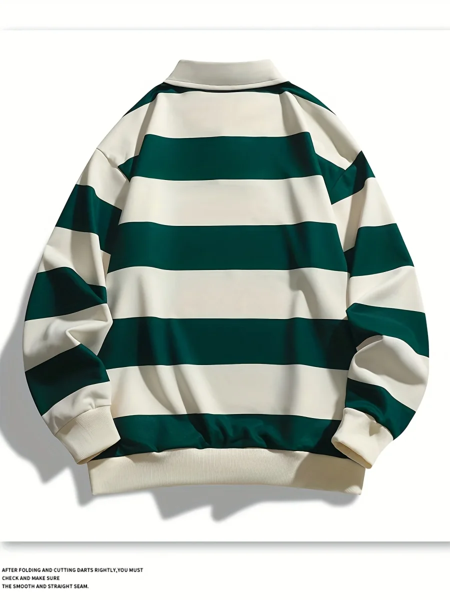 Polo manches longues à rayures horizontales marron et blanc cassé pour homme - Imagen 6