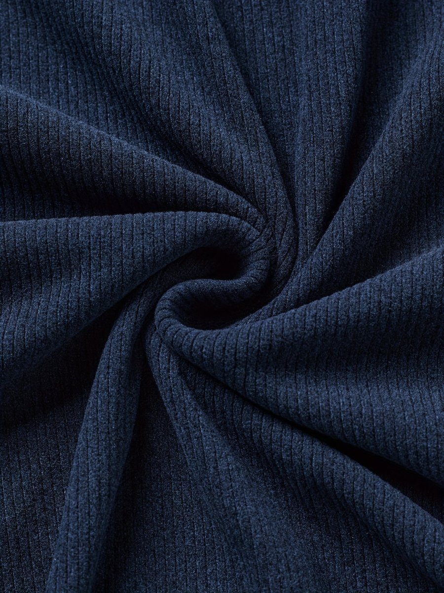 Pull Homme Col Montant Bleu Marine Crème avec Coudières Marron - Imagen 7