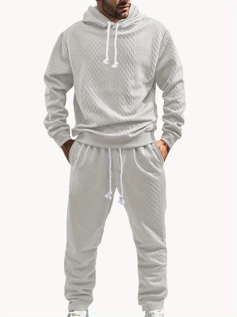 Ensemble Survêtement Homme à Capuche Texture Chevron et Losange – Style Décontracté - Imagen 2