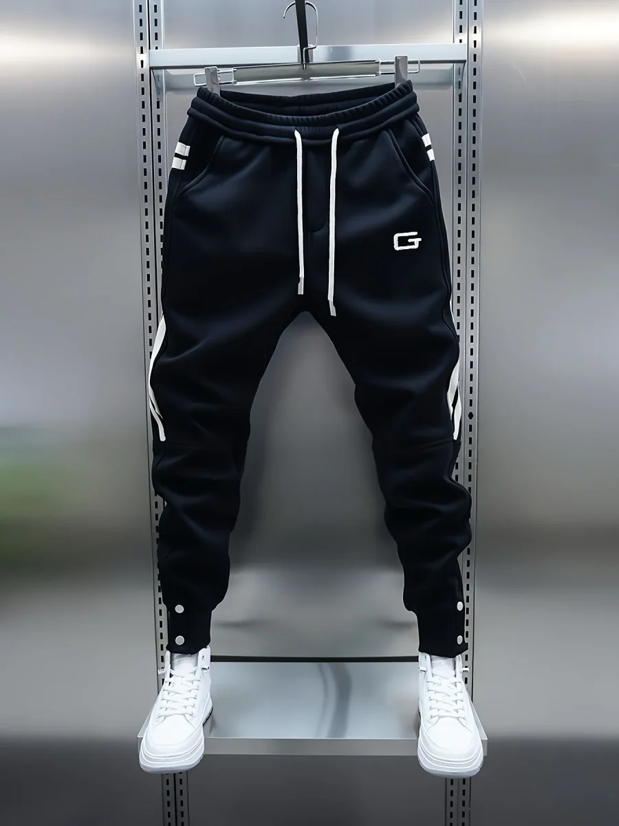 Pantalon de jogging homme avec cordon de serrage, rayures latérales et boutons pression, coupe fuselée - Imagen 4
