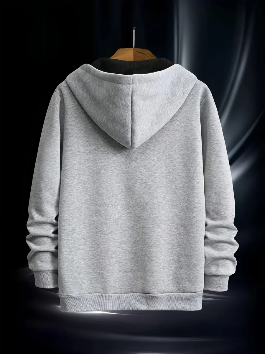 Sweat à Capuche Homme Zippé Asymétrique Couleur Unie avec Poche Kangourou - Imagen 7