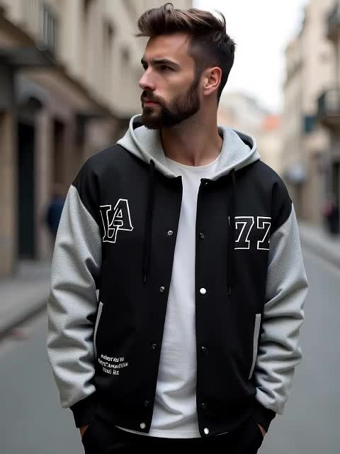 Veste sweat à capuche homme bicolore noir et gris imprimé - Imagen 8
