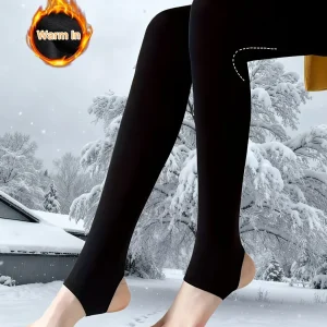 Collant Femme Chaud Noir Opaque à Pied Ouvert Thermique Hiver