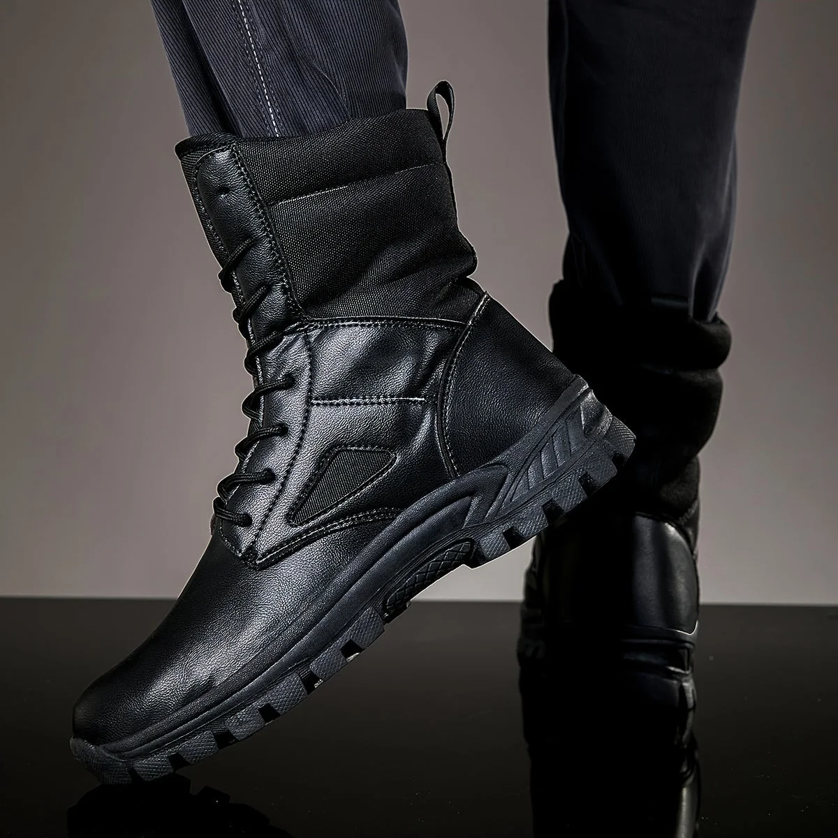 Bottes hautes tactiques à lacets pour homme, robustes et antidérapantes - Imagen 4