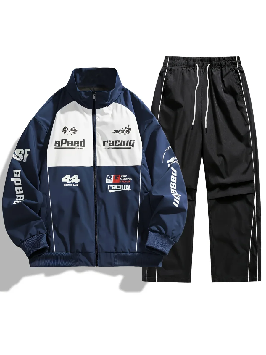Ensemble de Survêtement Homme Style Racing Col Montant Fermeture Éclair - Imagen 2