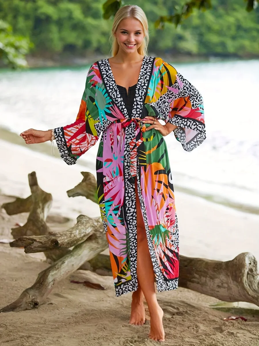 Kimono Long de Plage pour Femme Style Tropical Graphique et Animalier - Idéal Vacances et Bord de Mer - Imagen 6
