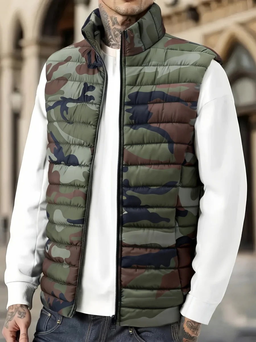 Doudoune sans manches homme matelassée motif camouflage vert militaire - Imagen 3