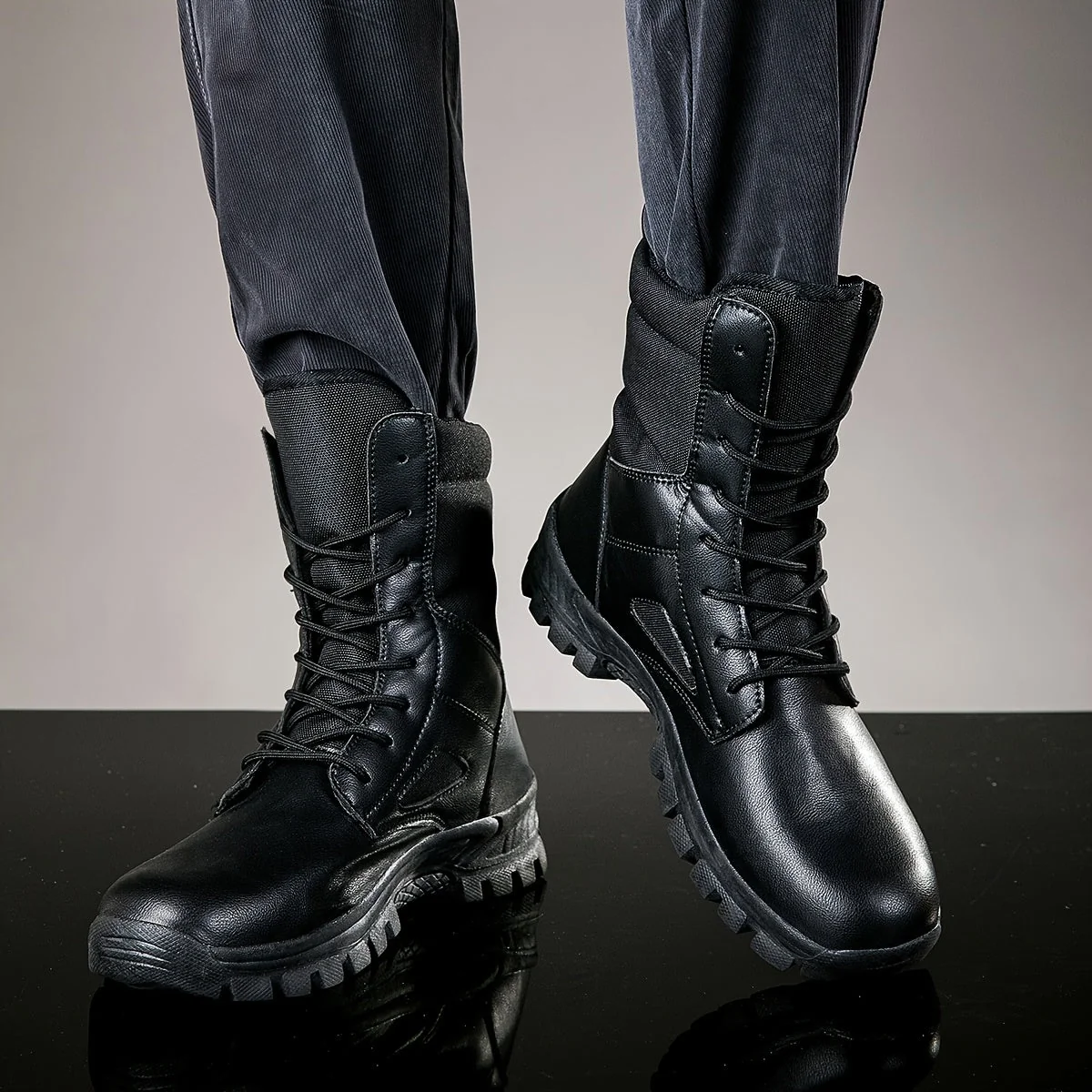 Bottes hautes tactiques à lacets pour homme, robustes et antidérapantes - Imagen 7