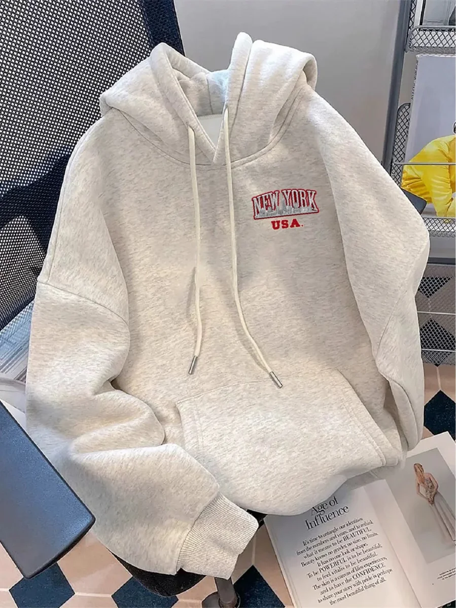 Sweat à Capuche Unisexe Gris Clair Imprimé New York USA - Imagen 3