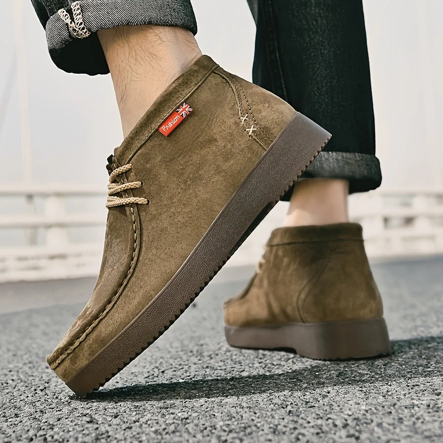 Chaussures montantes homme aspect daim lacets beiges semelle crantée - Imagen 5