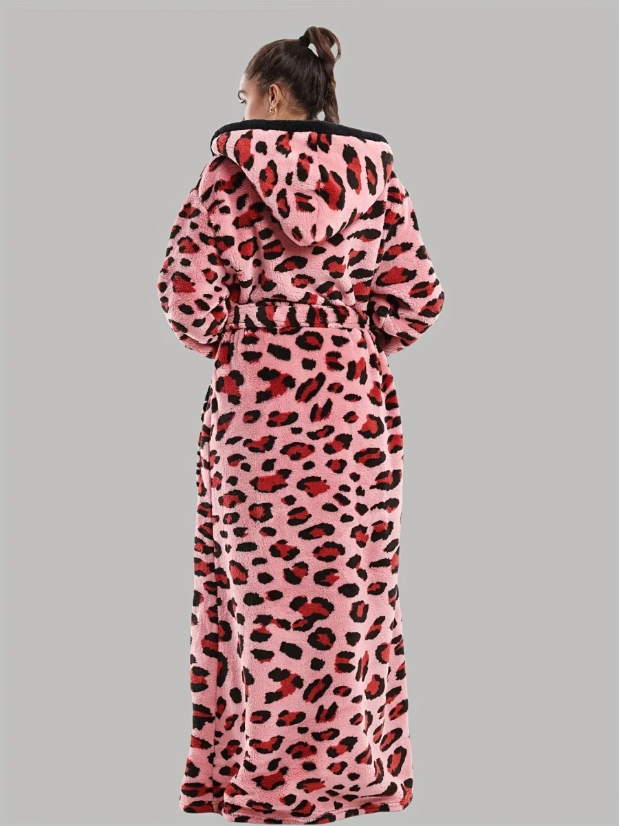 Robe de Chambre Femme Longue à Capuche Motif Léopard - Imagen 8
