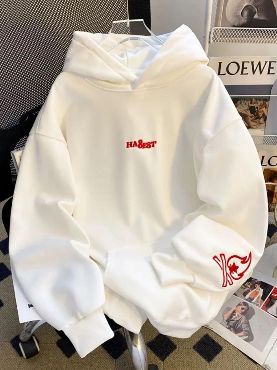 Sweat à Capuche Blanc avec Broderie Rouge Détail Manches - Imagen 3