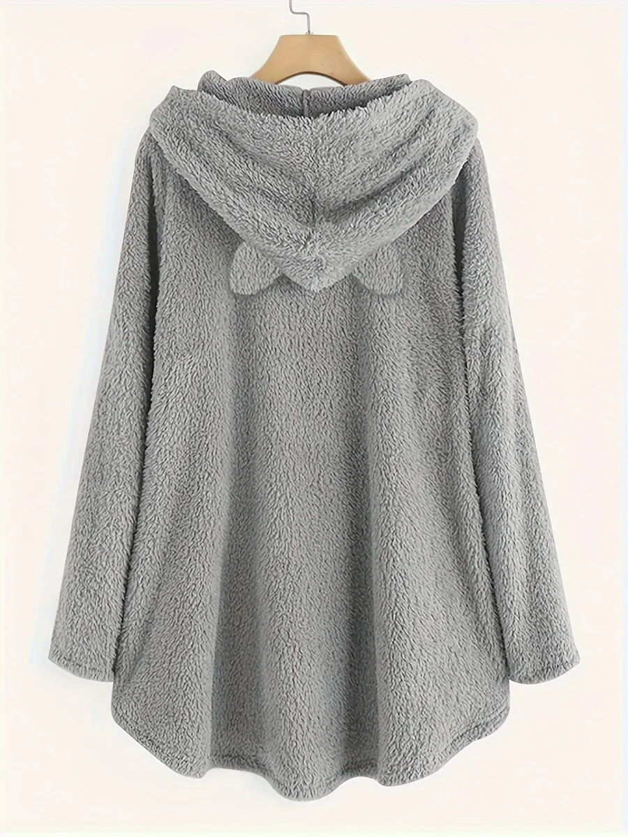 Pull à Capuche Teddy Femme Motif Chat "Fluff You" Rouge Bordeaux avec Oreilles - Imagen 5