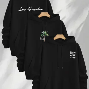 Lot de 3 Hoodies à Capuche Imprimés pour Homme Multicolore Décontracté