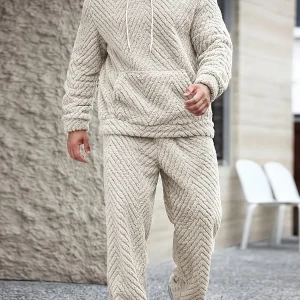 Ensemble Homme Doux Motif Chevrons Capuche Kaki Clair
