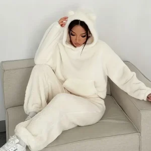 Ensemble d'intérieur Femme Doux à Capuche et Pantalon Large avec Oreilles