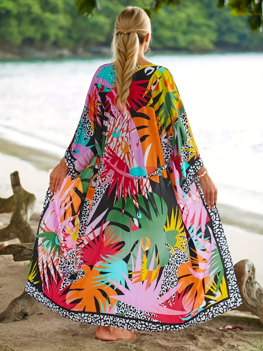 Kimono Long de Plage pour Femme Style Tropical Graphique et Animalier - Idéal Vacances et Bord de Mer - Imagen 4