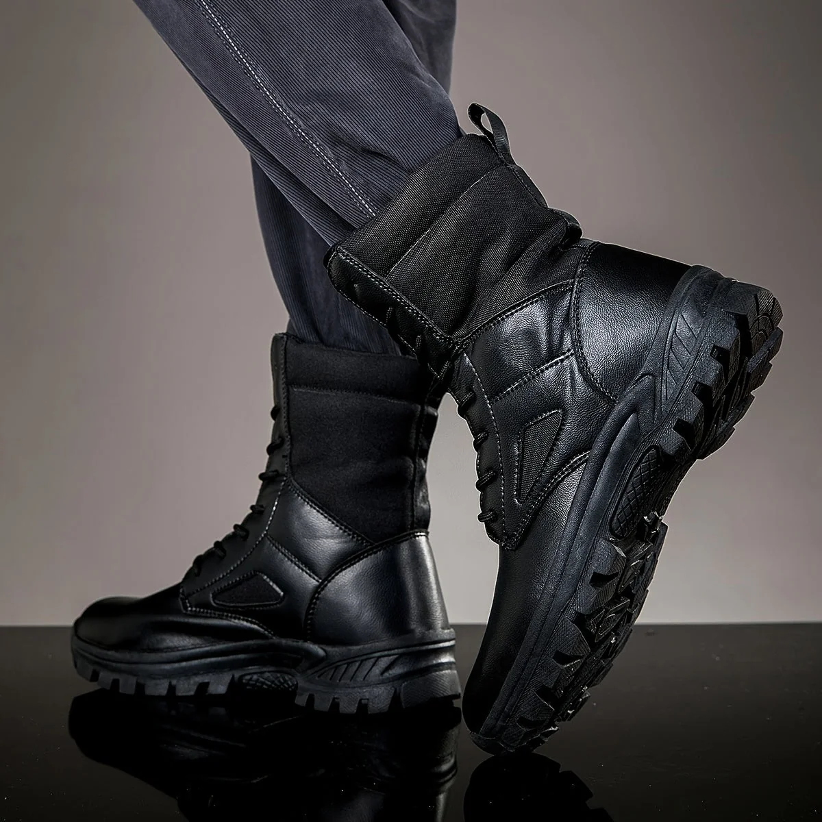 Bottes hautes tactiques à lacets pour homme, robustes et antidérapantes - Imagen 3