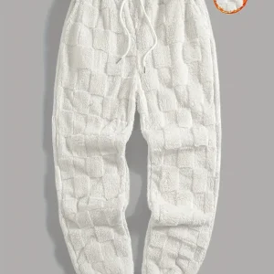 Pantalon de jogging doux à motif texturé à carreaux et cordon de serrage