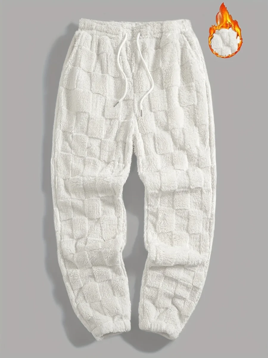 Pantalon de jogging doux à motif texturé à carreaux et cordon de serrage - Imagen 2