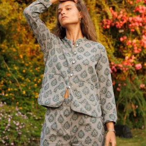 PANTALÓN ESTAMPADO GRIS Y AZUL