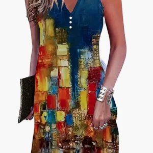 Robe Décontractée Femme Sans Manches Style Artistique pour Été et Sorties